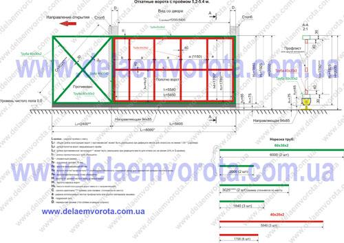 Откатные ворота со встроенной калиткой. Схема откатных ворот с калиткой 14